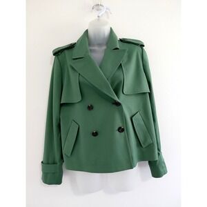 Ann Taylor Short Trench Coat NEW Forrest Green‎ SMALL Jacket Classic Boardroom
